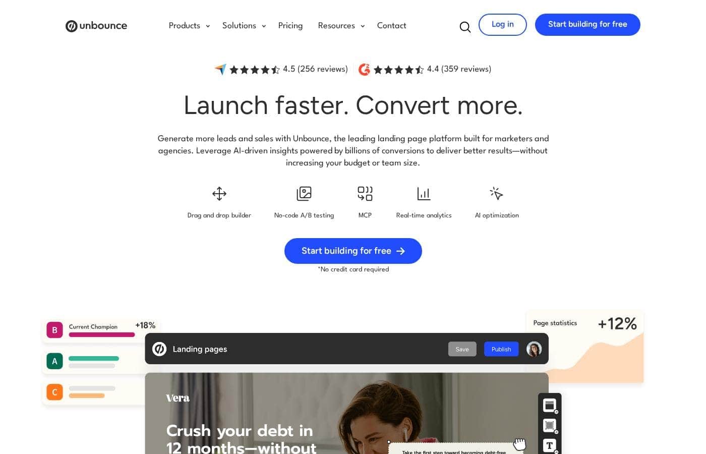 Captura de pantalla de la página de inicio de Unbounce