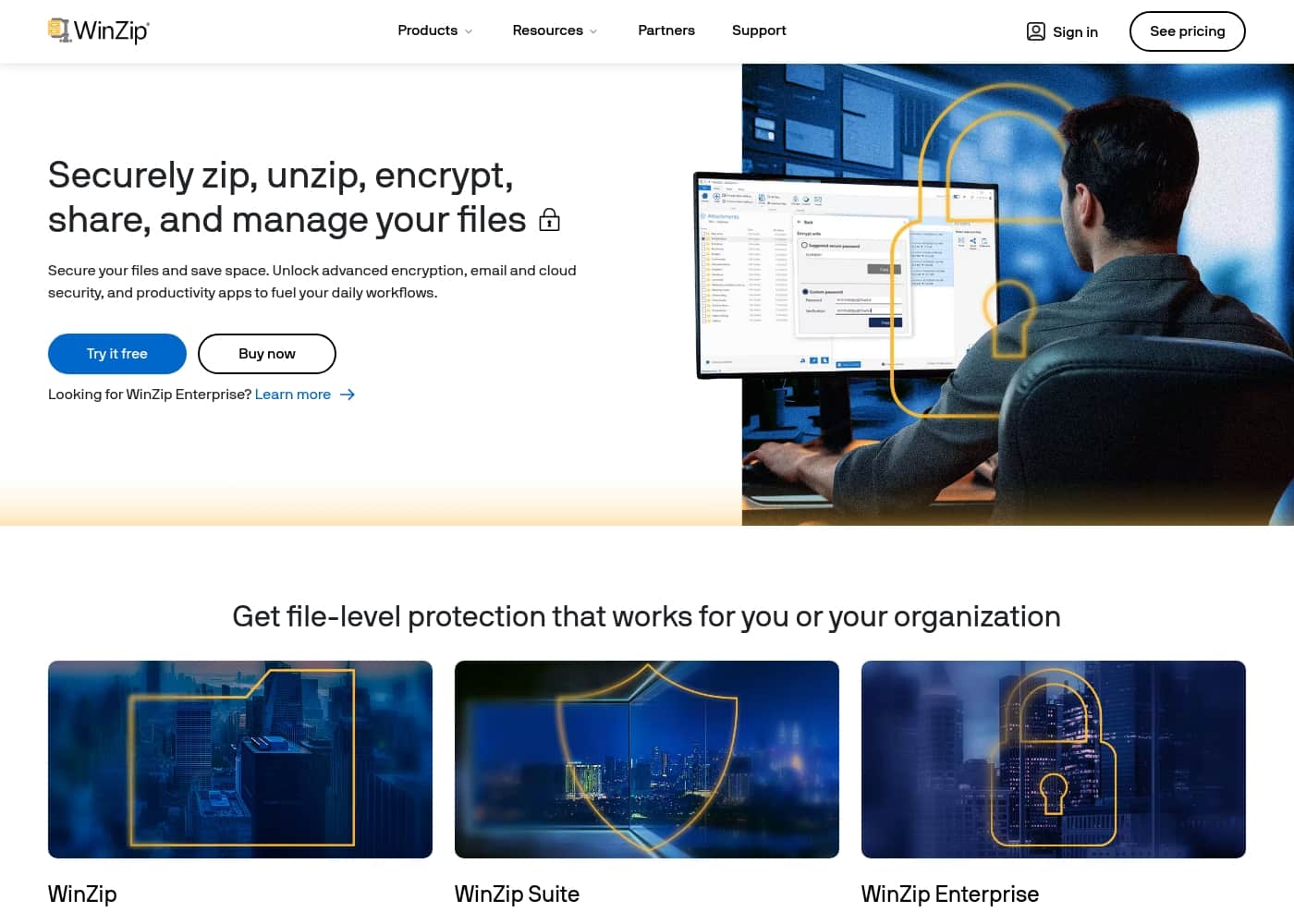WinZip 홈페이지 스크린샷