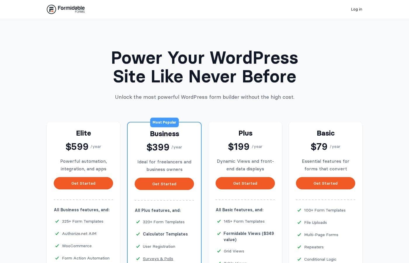 Formidable Forms pricing page screenshot
