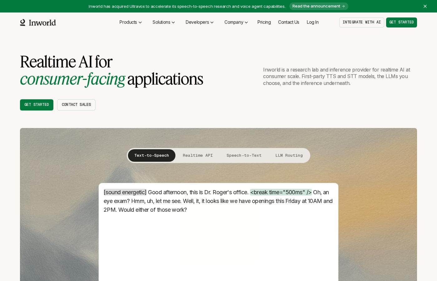 Inworld AI homepage screenshot