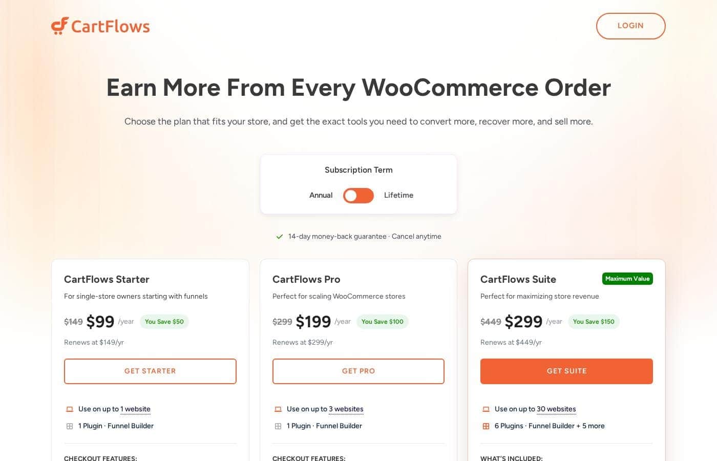 Cartflows pricing page screenshot