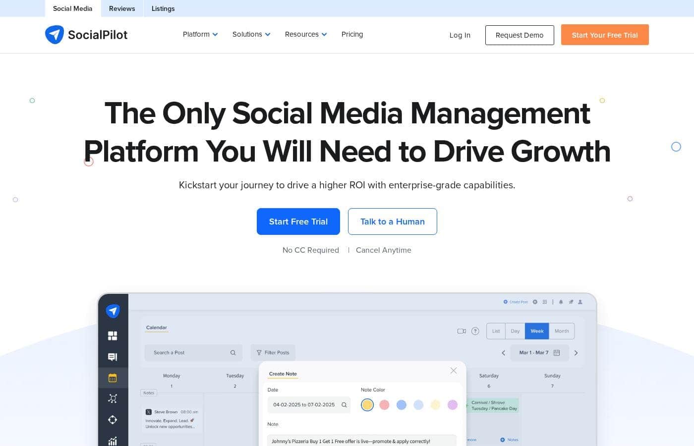 SocialPilot 홈페이지 스크린샷