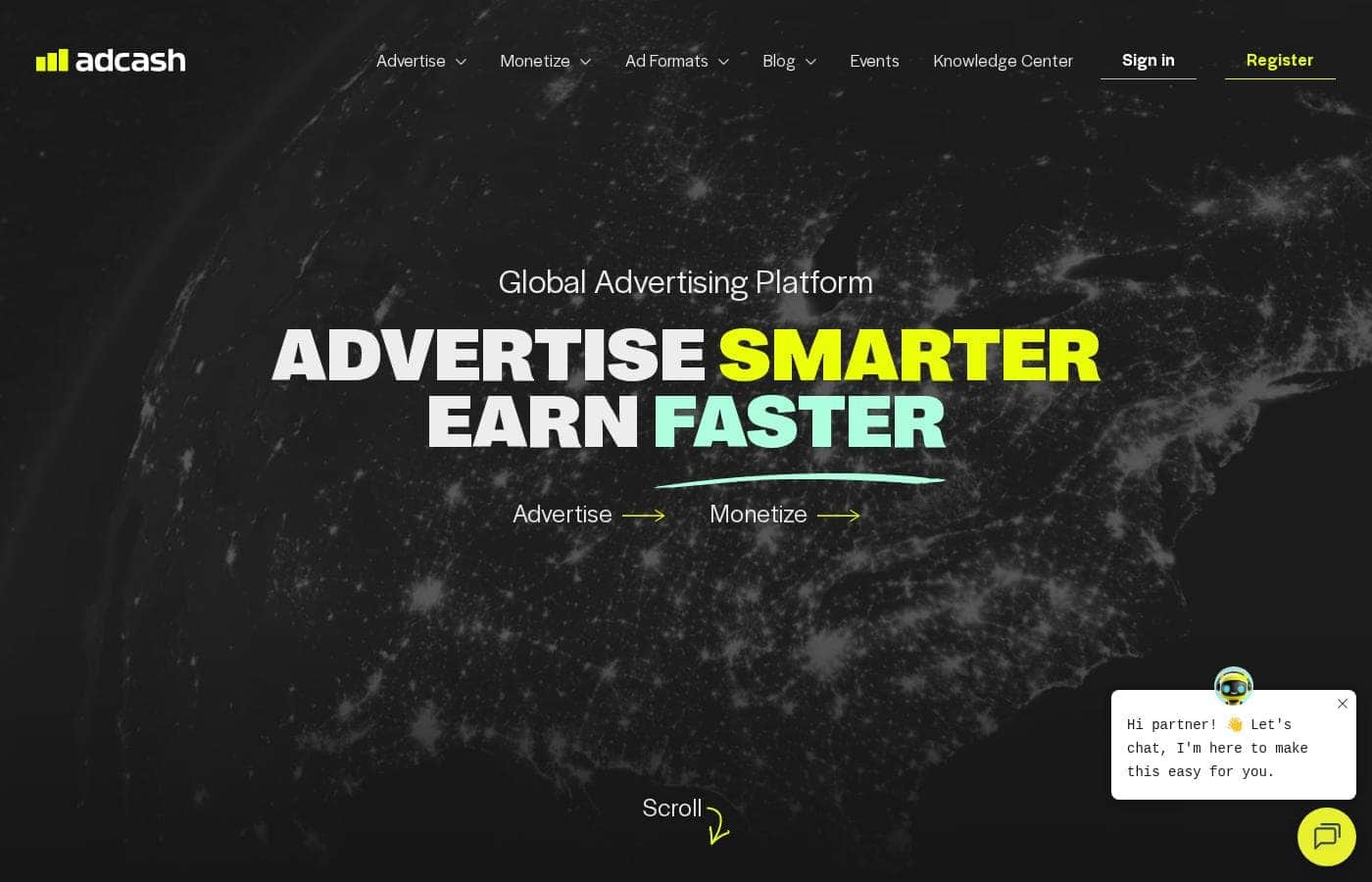 Adcash homepage screenshot