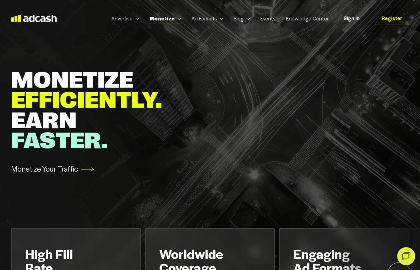 Adcash pricing page screenshot