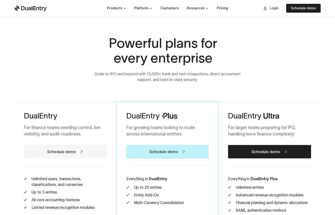 Screenshot der Preisseite von DualEntry