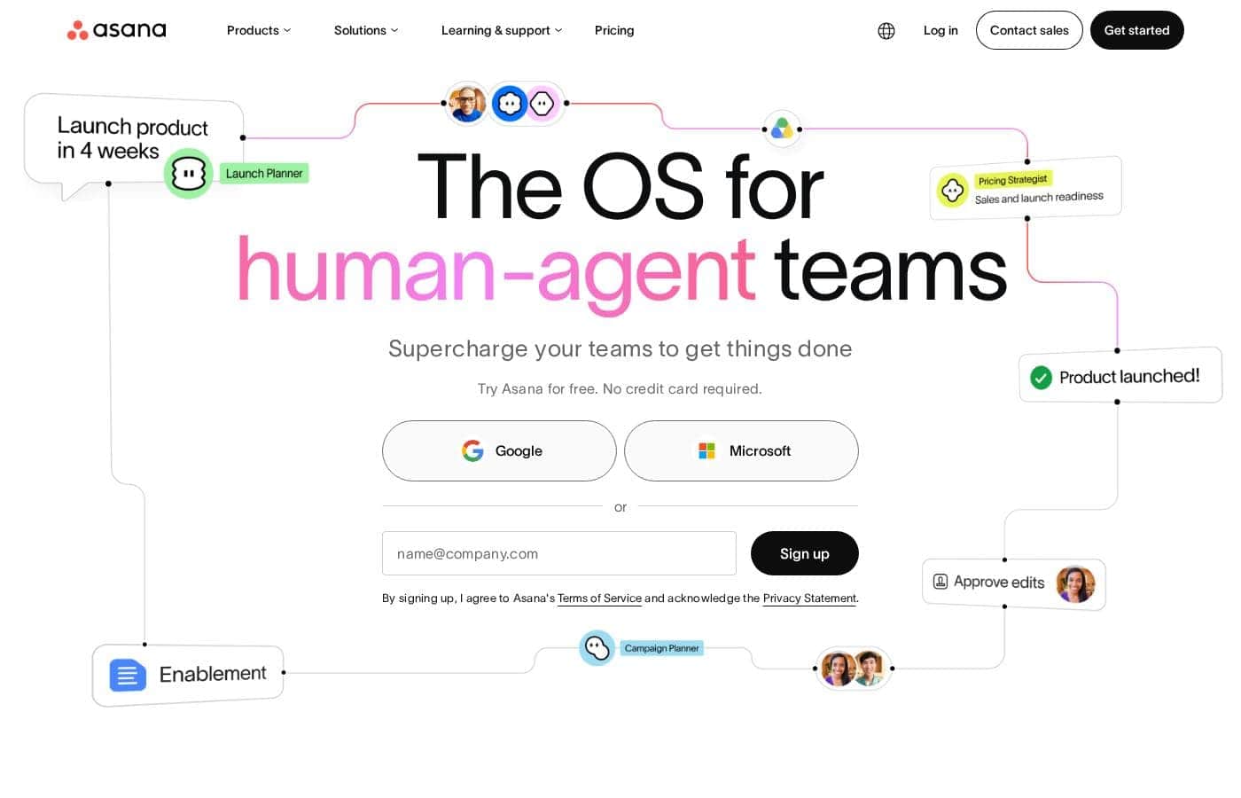 Asana 홈페이지 스크린샷