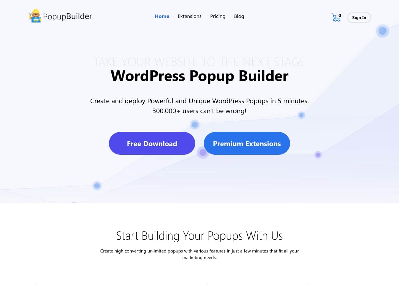 Popup Builder 홈페이지 스크린샷