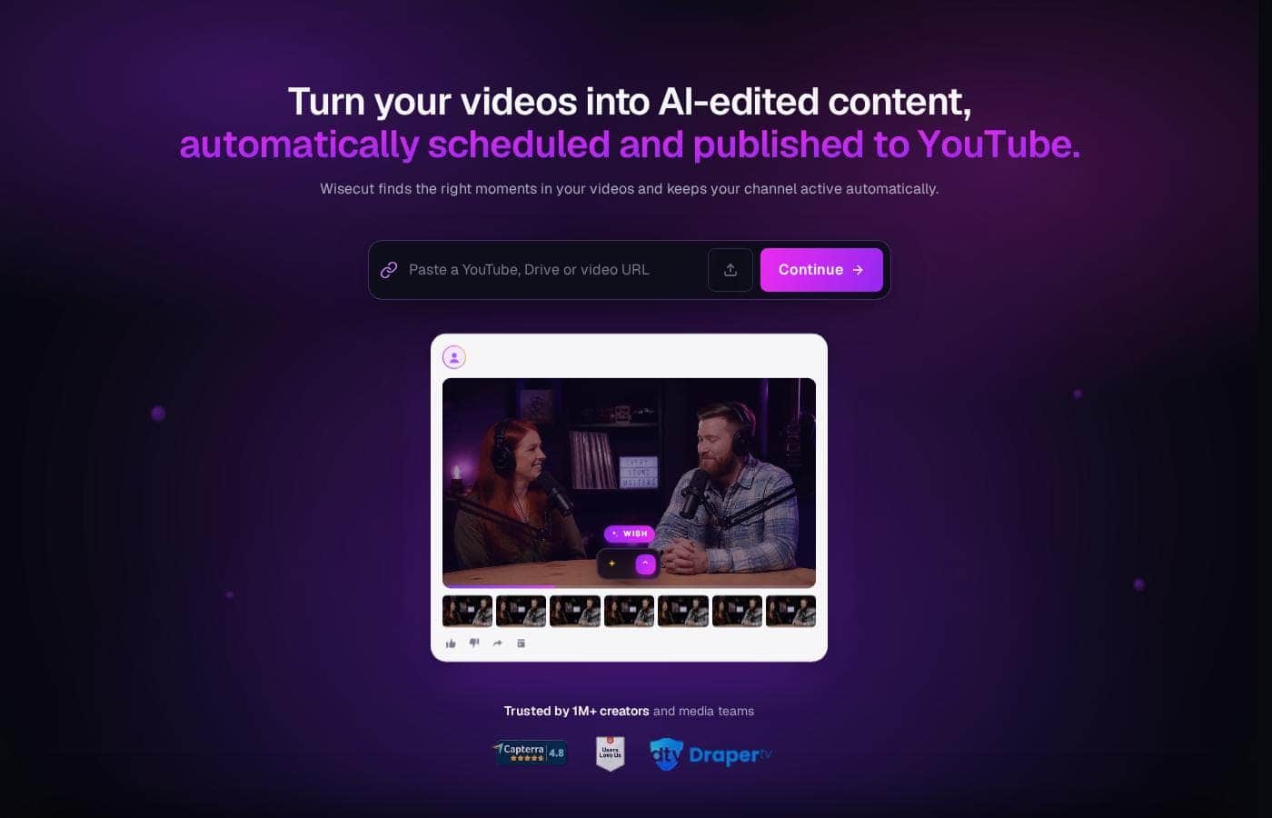Wisecut homepage screenshot