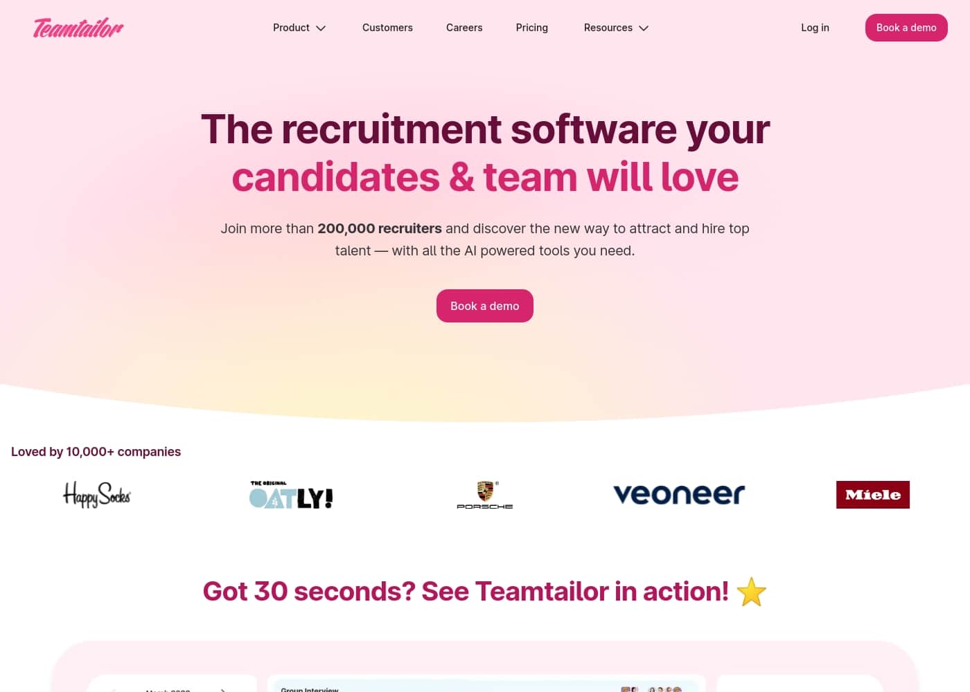 TeamTailor 홈페이지 스크린샷