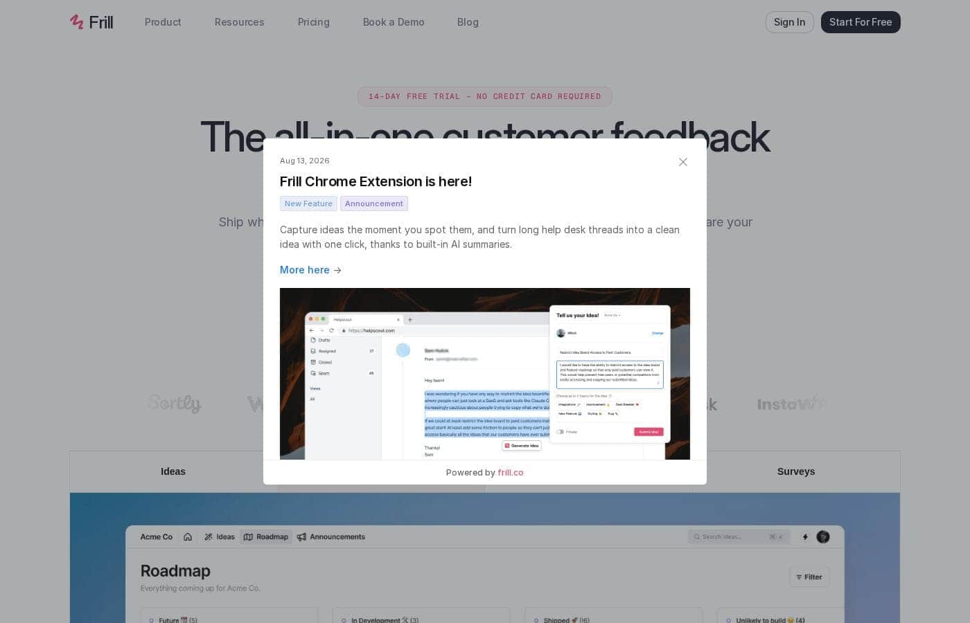 Frill homepage screenshot