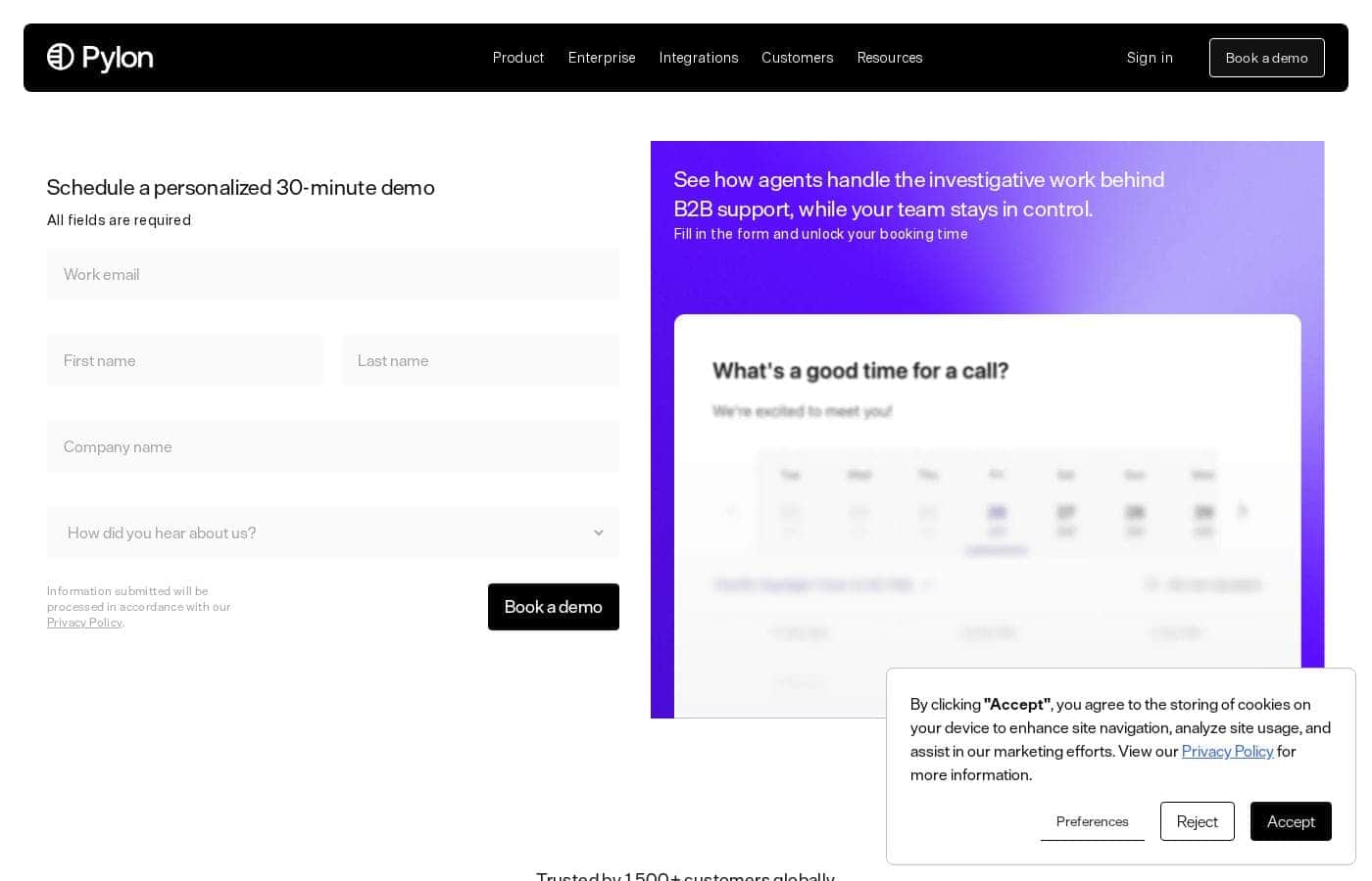 Pylon pricing page screenshot