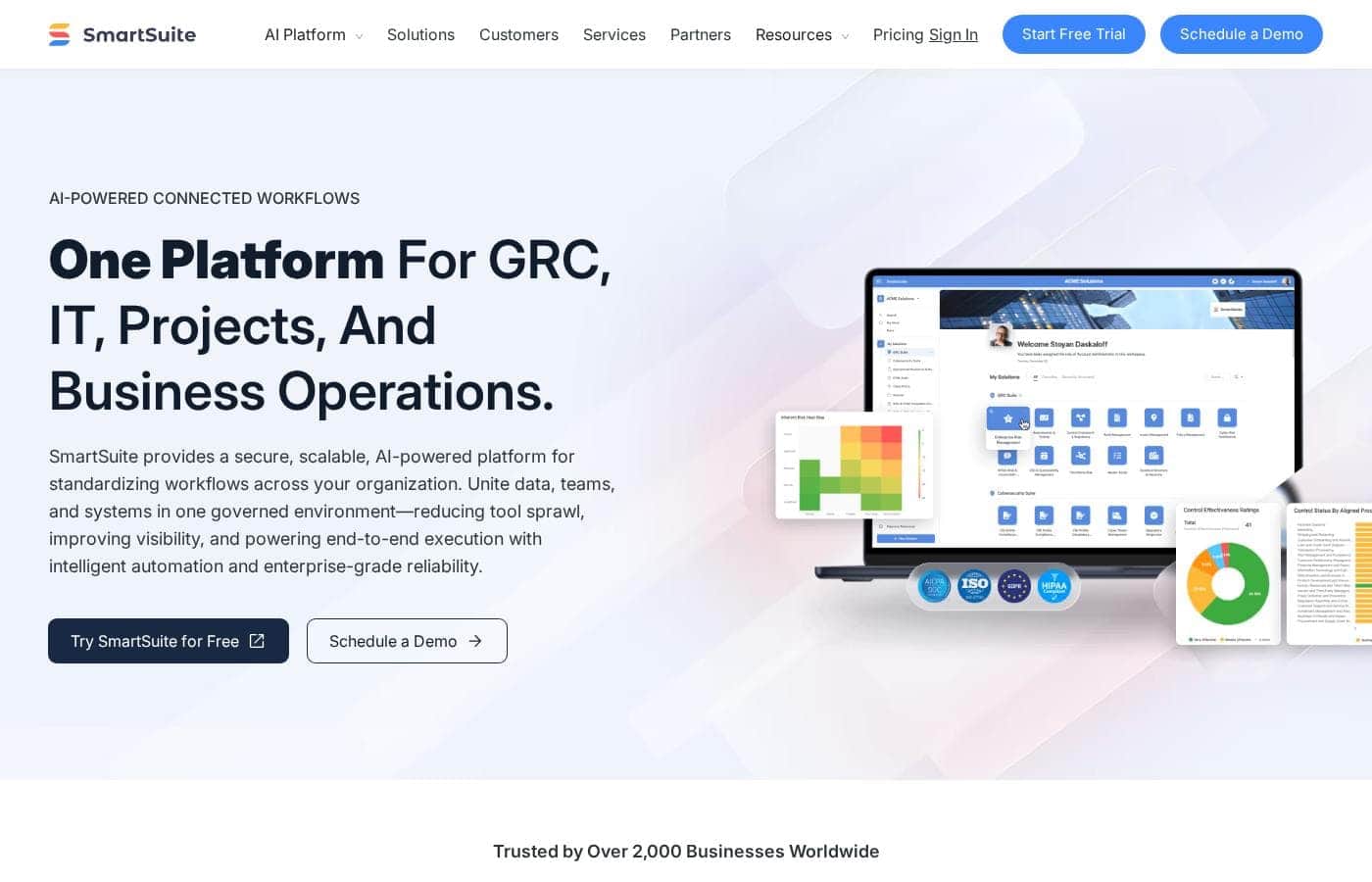 SmartSuite homepage screenshot