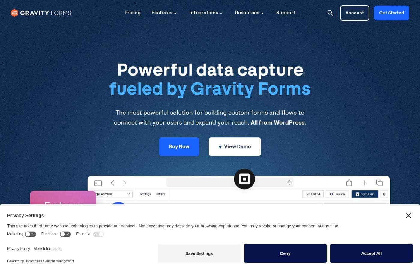 Gravity Forms homepage screenshot