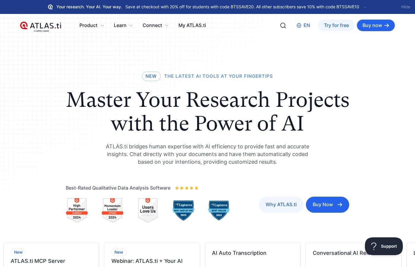 Screenshot della homepage di ATLAS.ti