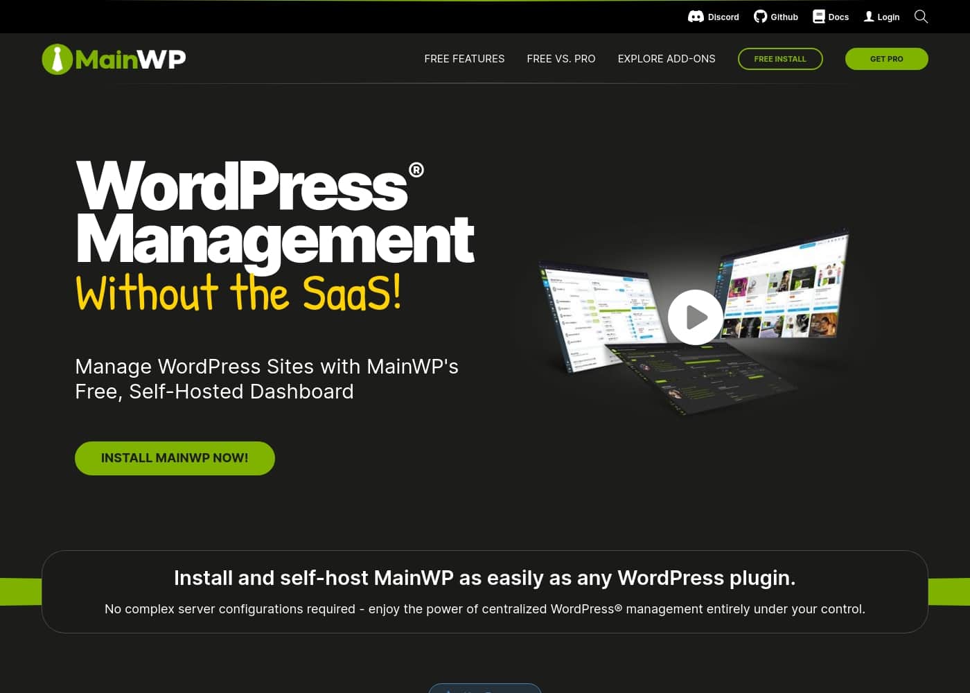 MainWP 홈페이지 스크린샷