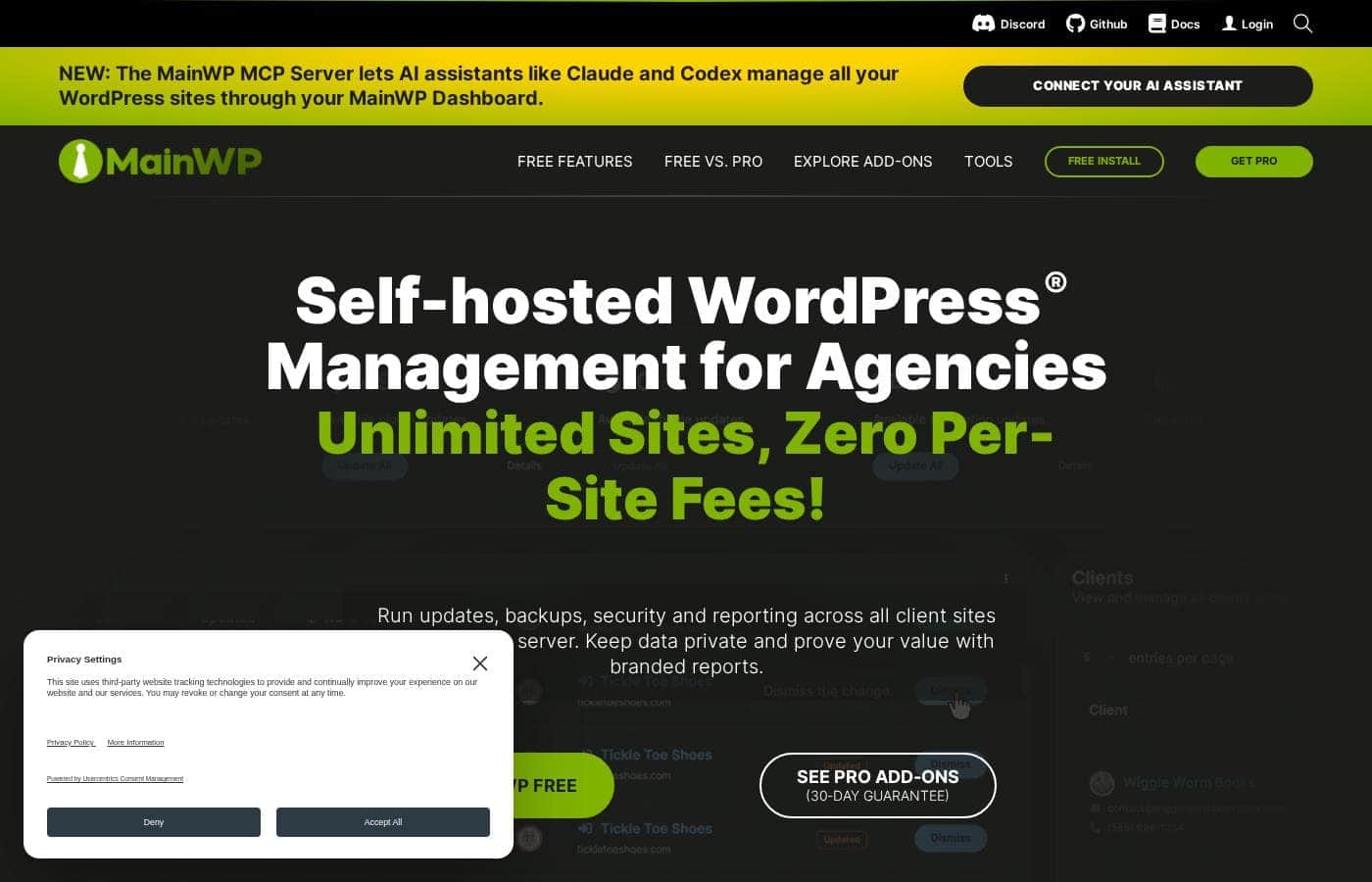 MainWP homepage screenshot