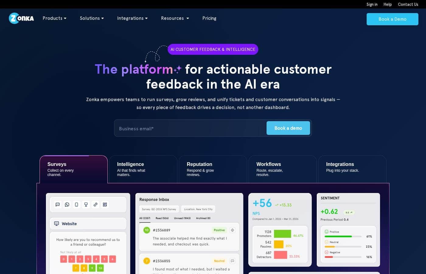 Zonka Feedback homepage screenshot
