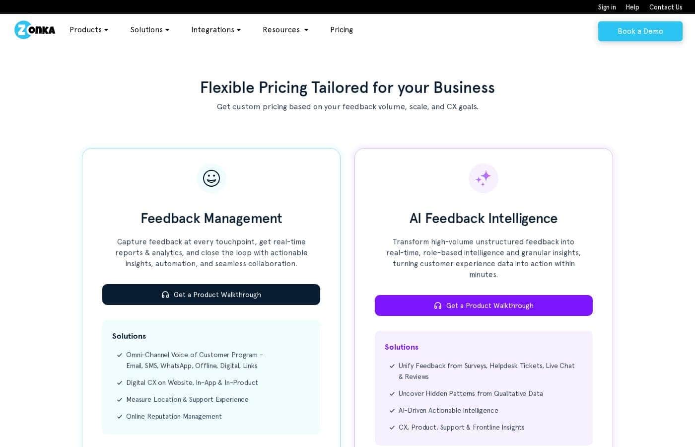 Zonka Feedback pricing page screenshot