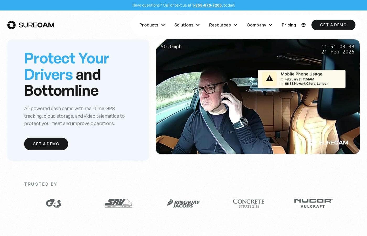SureCam homepage screenshot