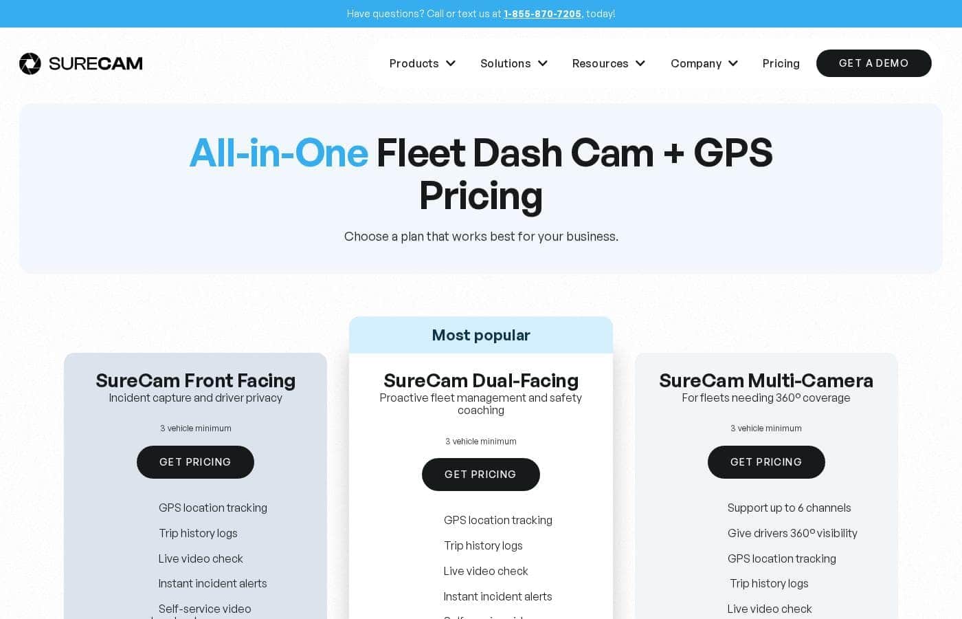 SureCam pricing page screenshot