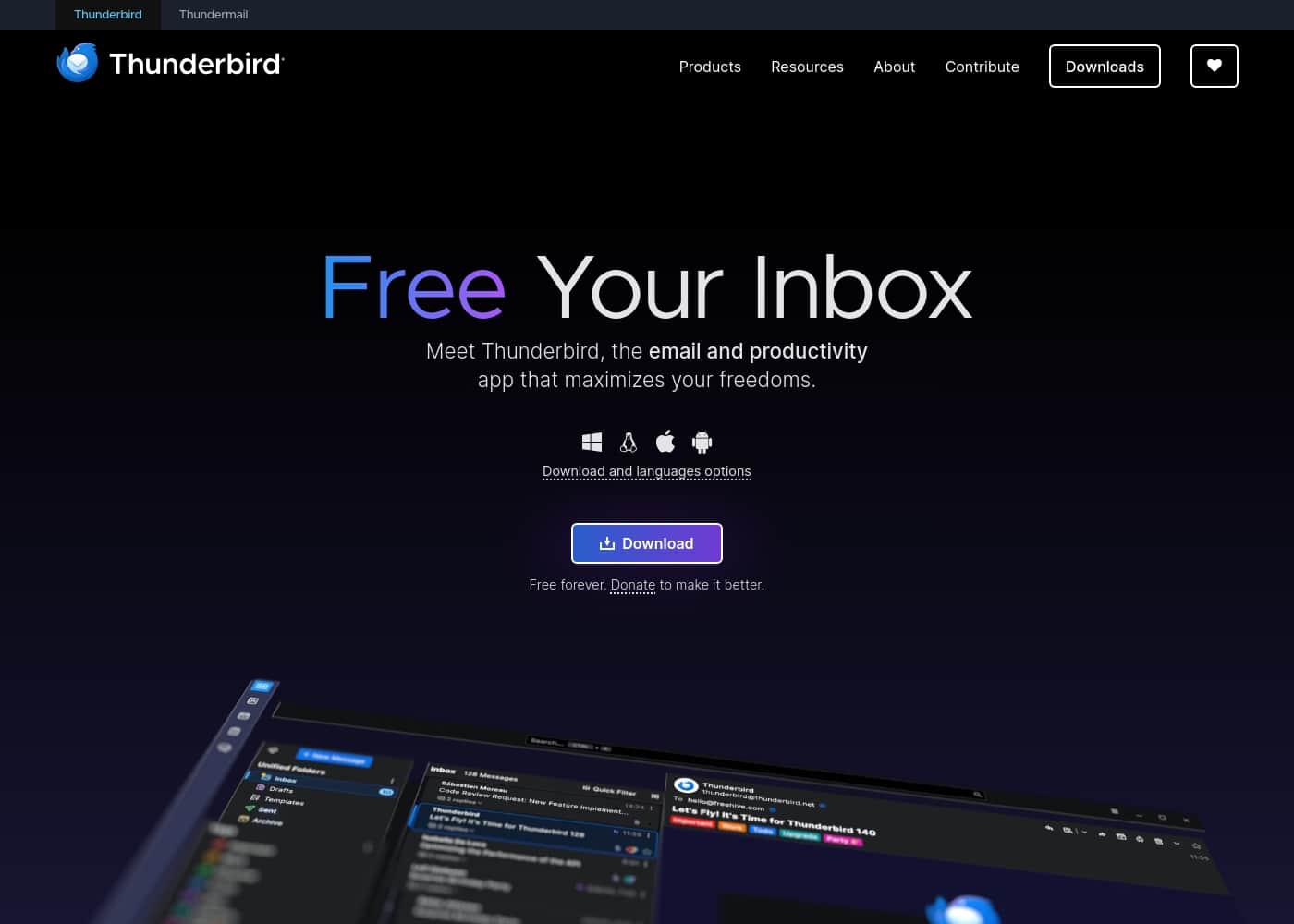 Thunderbird homepage screenshot