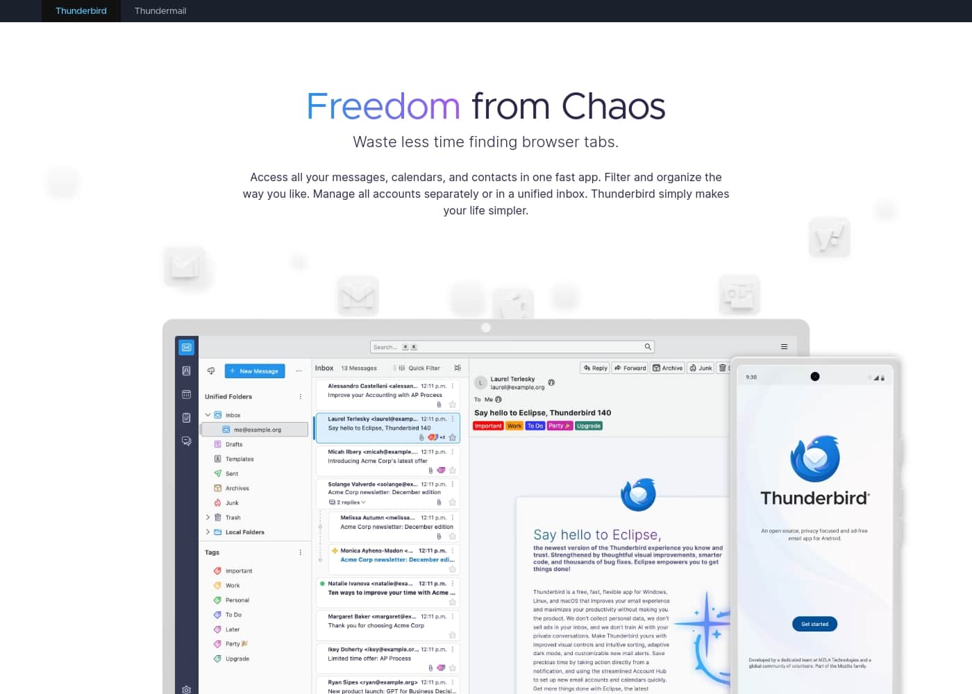 Thunderbird pricing page screenshot
