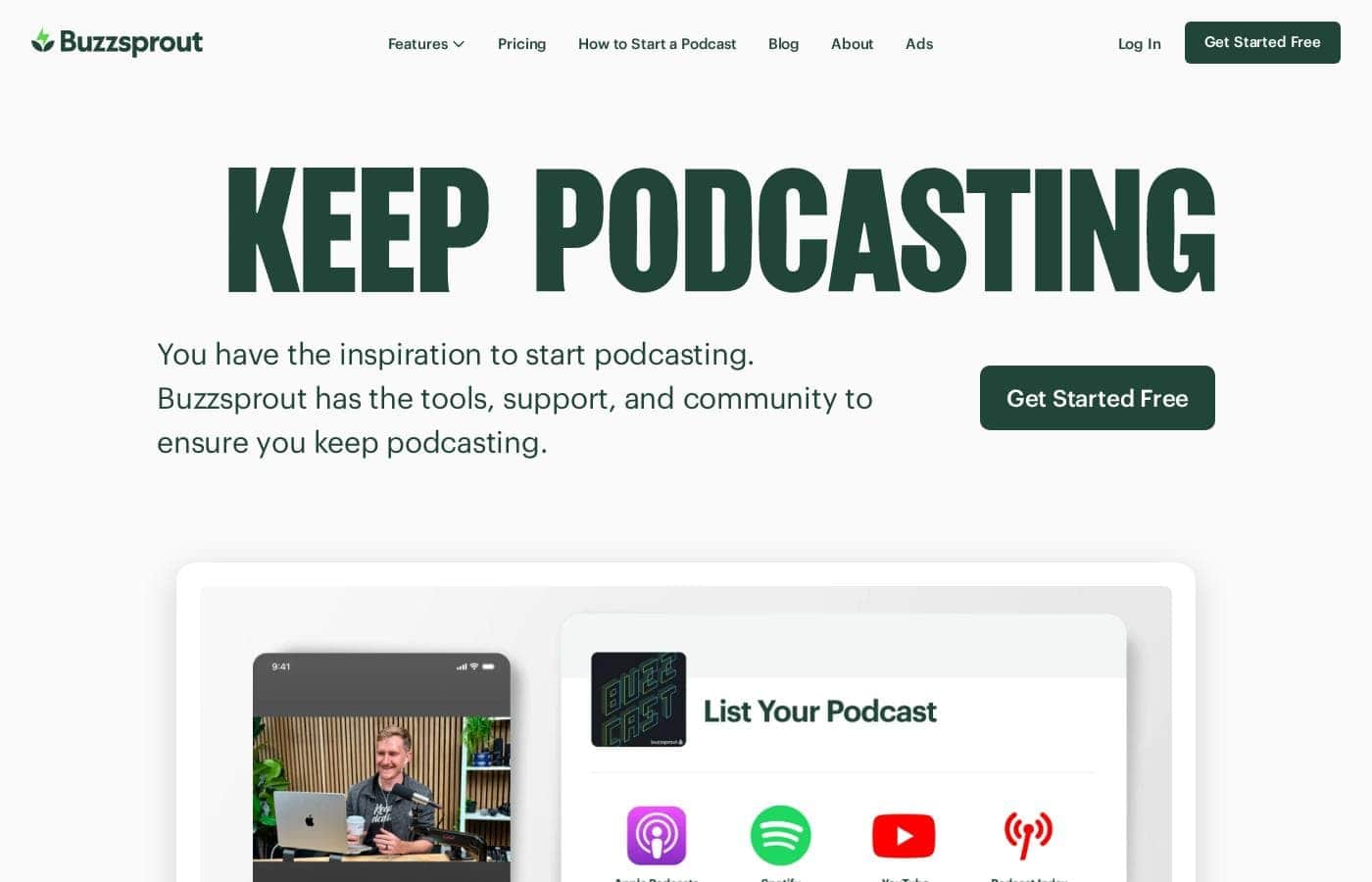 Buzzsprout homepage screenshot