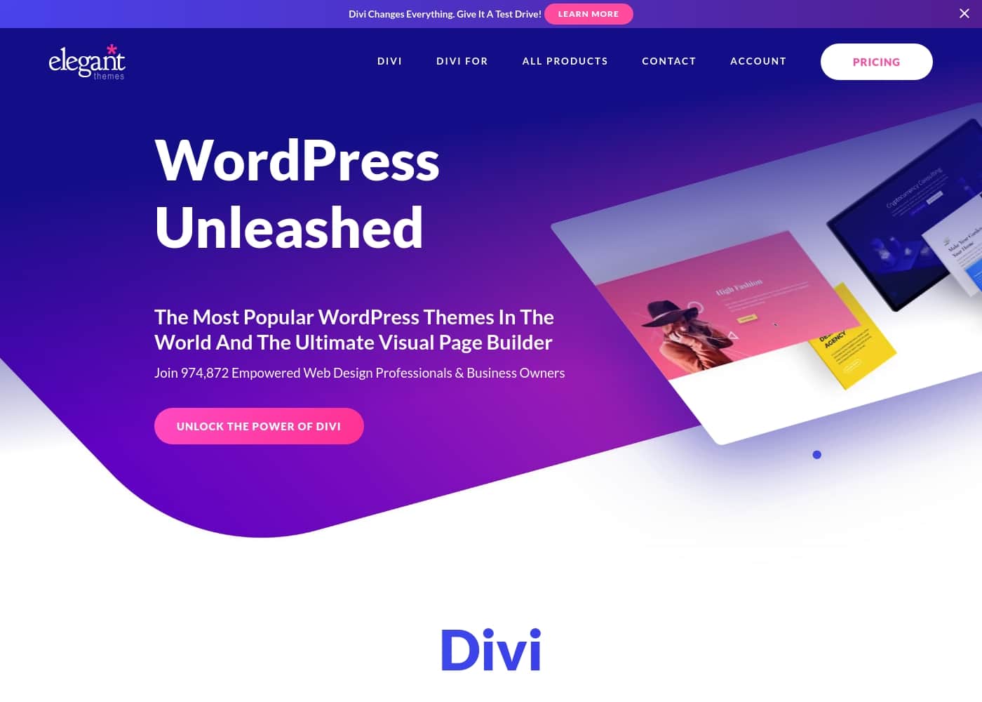 Divi homepage screenshot