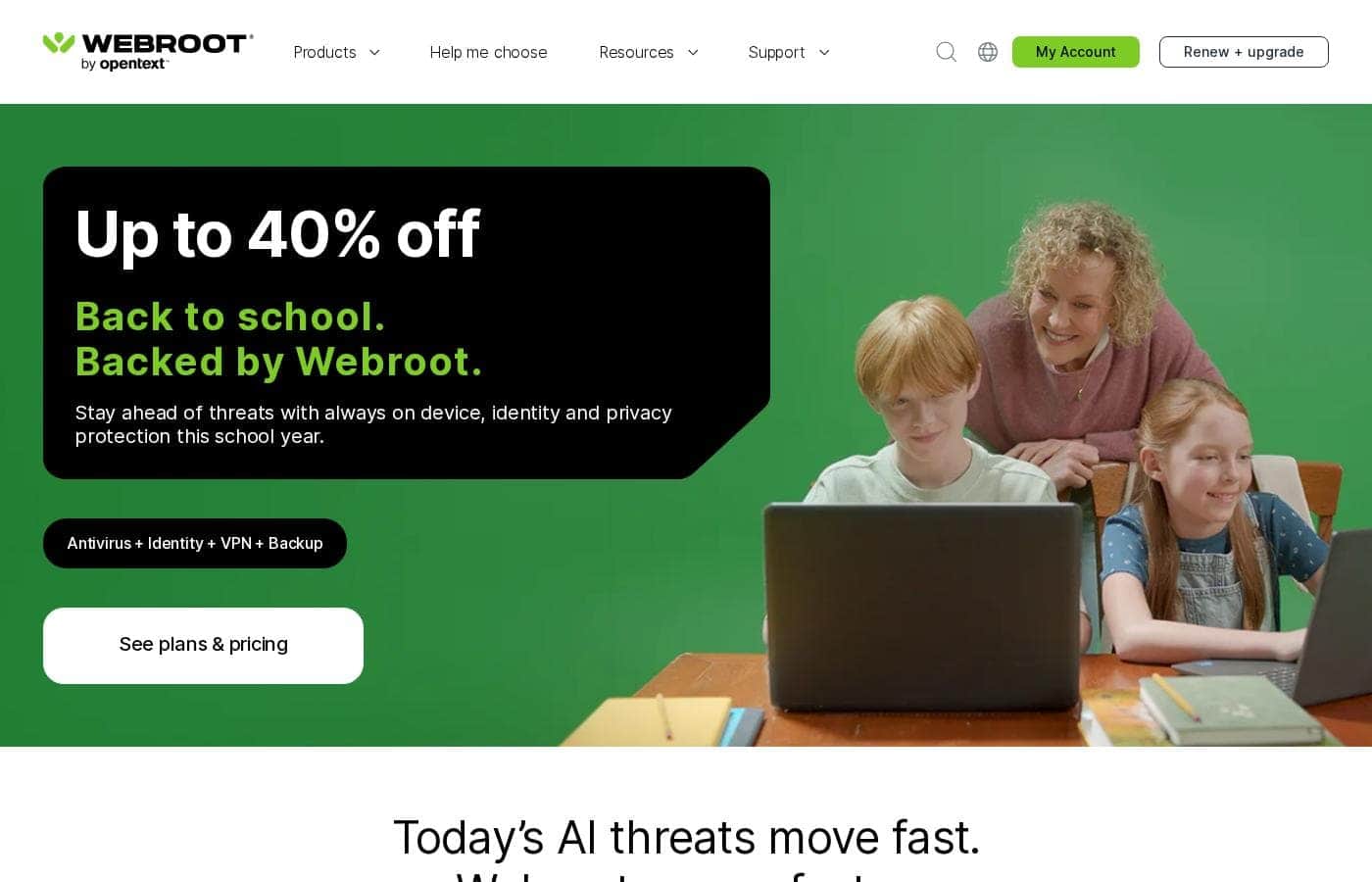 ภาพหน้าจอหลักของ Webroot