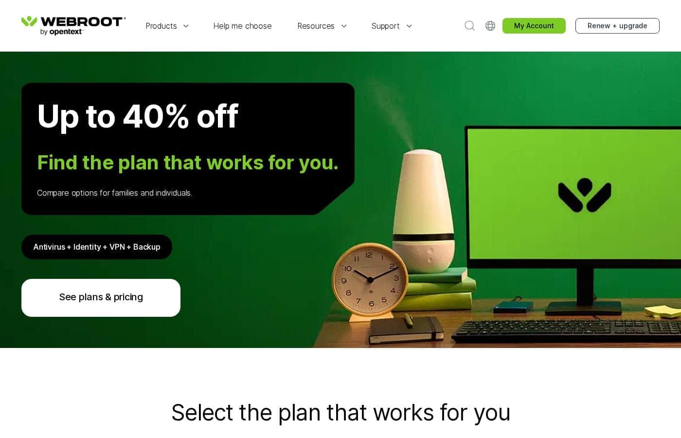 ภาพหน้าจอหน้าราคาของ Webroot