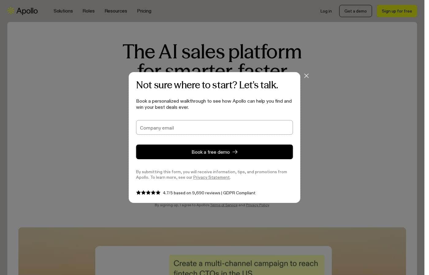 Apollo.io homepage screenshot