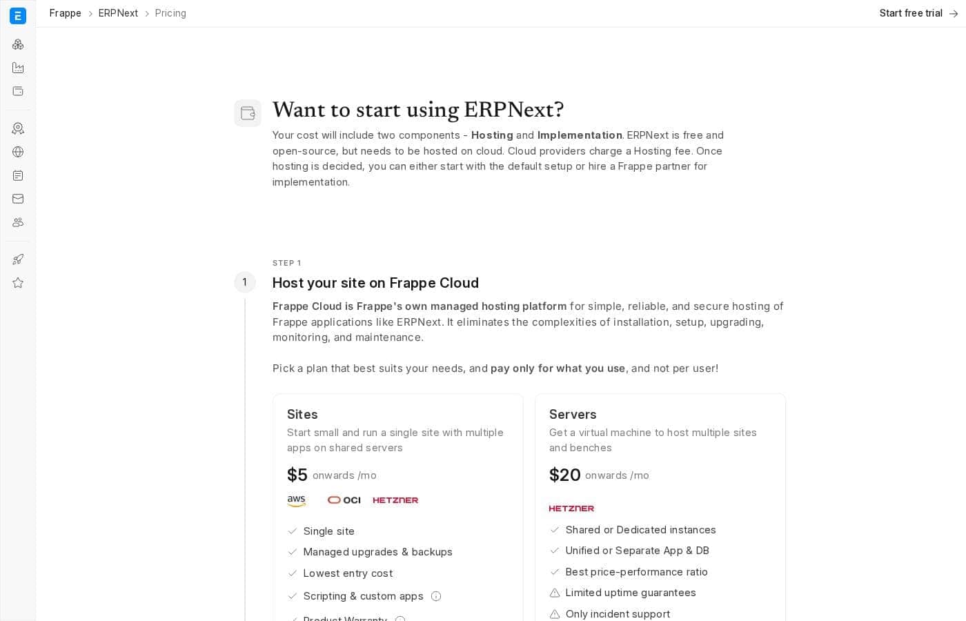 ERPNext pricing page screenshot