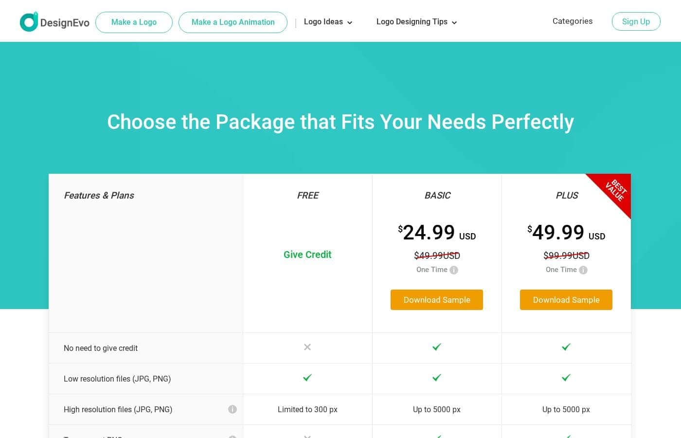 DesignEvo pricing page screenshot