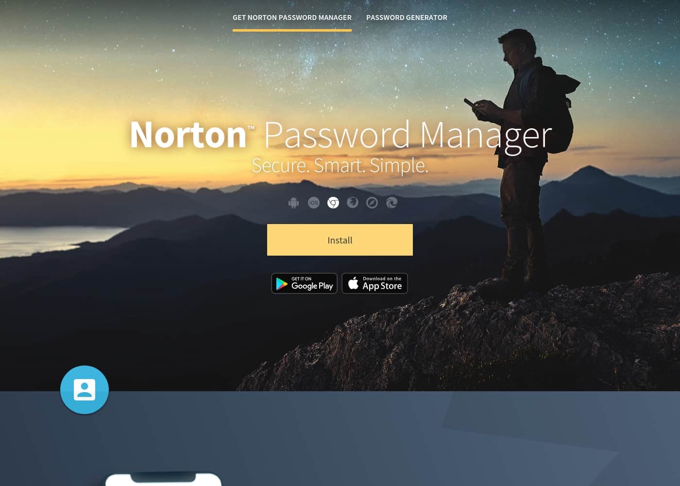 Captura de ecrã da página inicial do Norton Password Manager