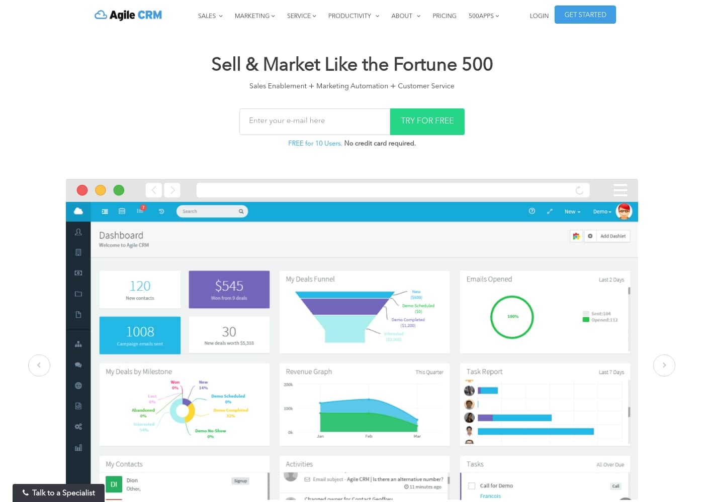 Agile CRM homepage screenshot