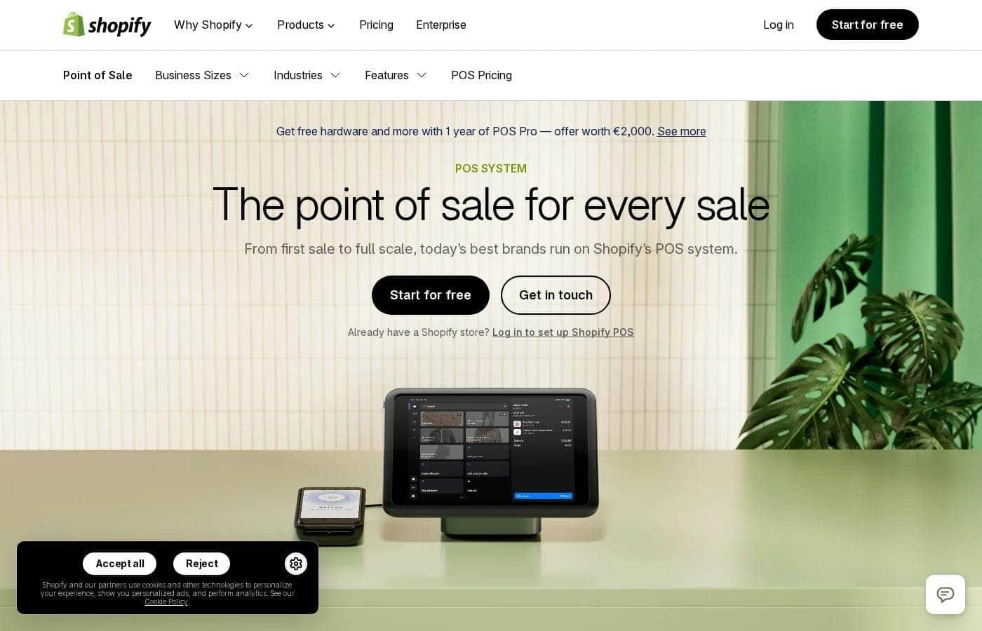 Capture d'écran de la page d'accueil Shopify POS