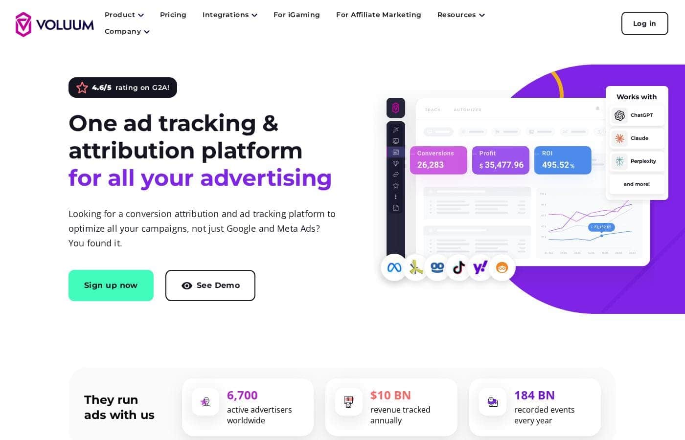 Voluum homepage screenshot