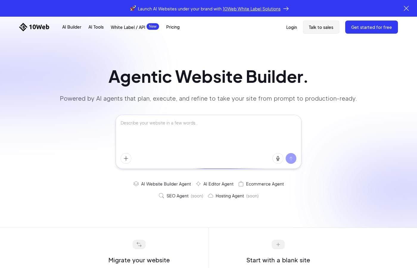 ภาพหน้าจอหลักของ 10Web