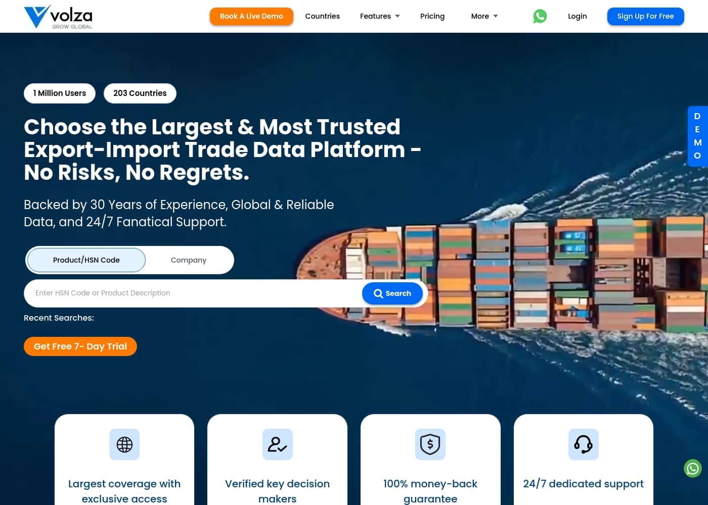 Volza homepage screenshot