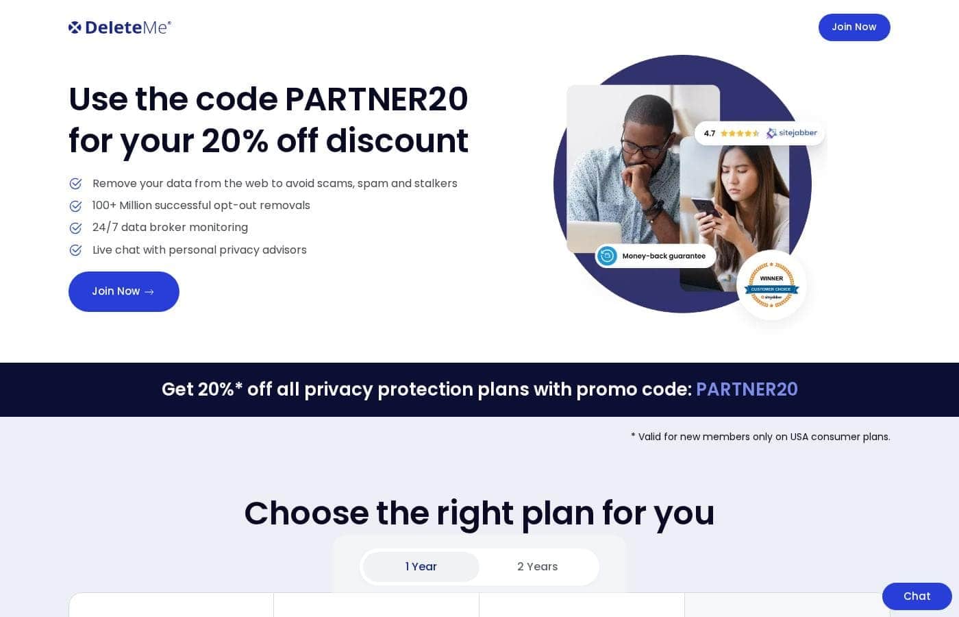 DeleteMe pricing page screenshot