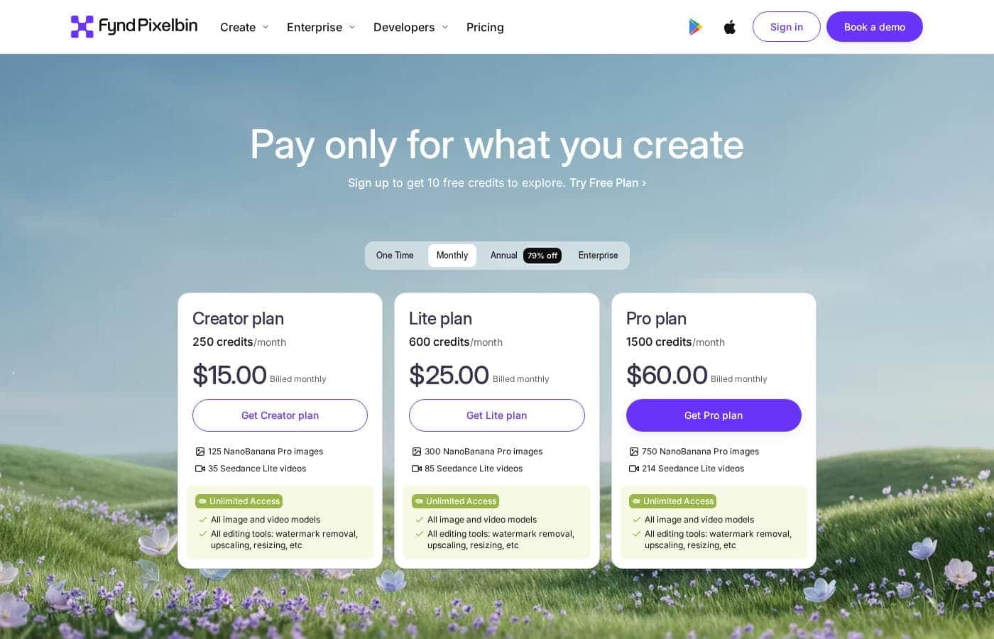 Upscale.media pricing page screenshot