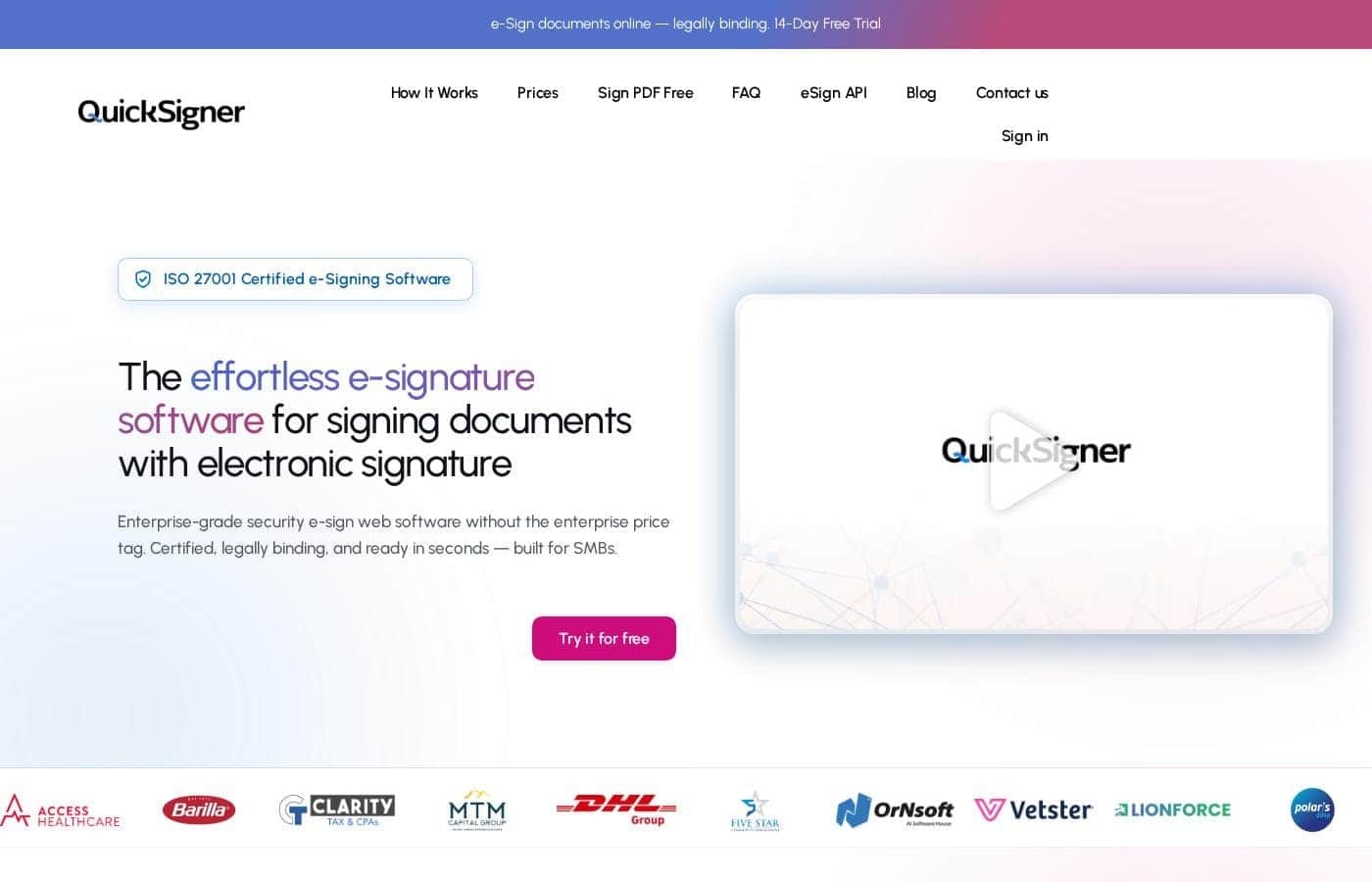 QuickSigner Homepage-Screenshot