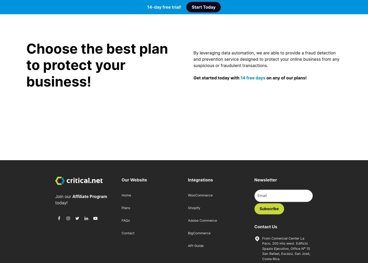 Critical.net pricing page screenshot