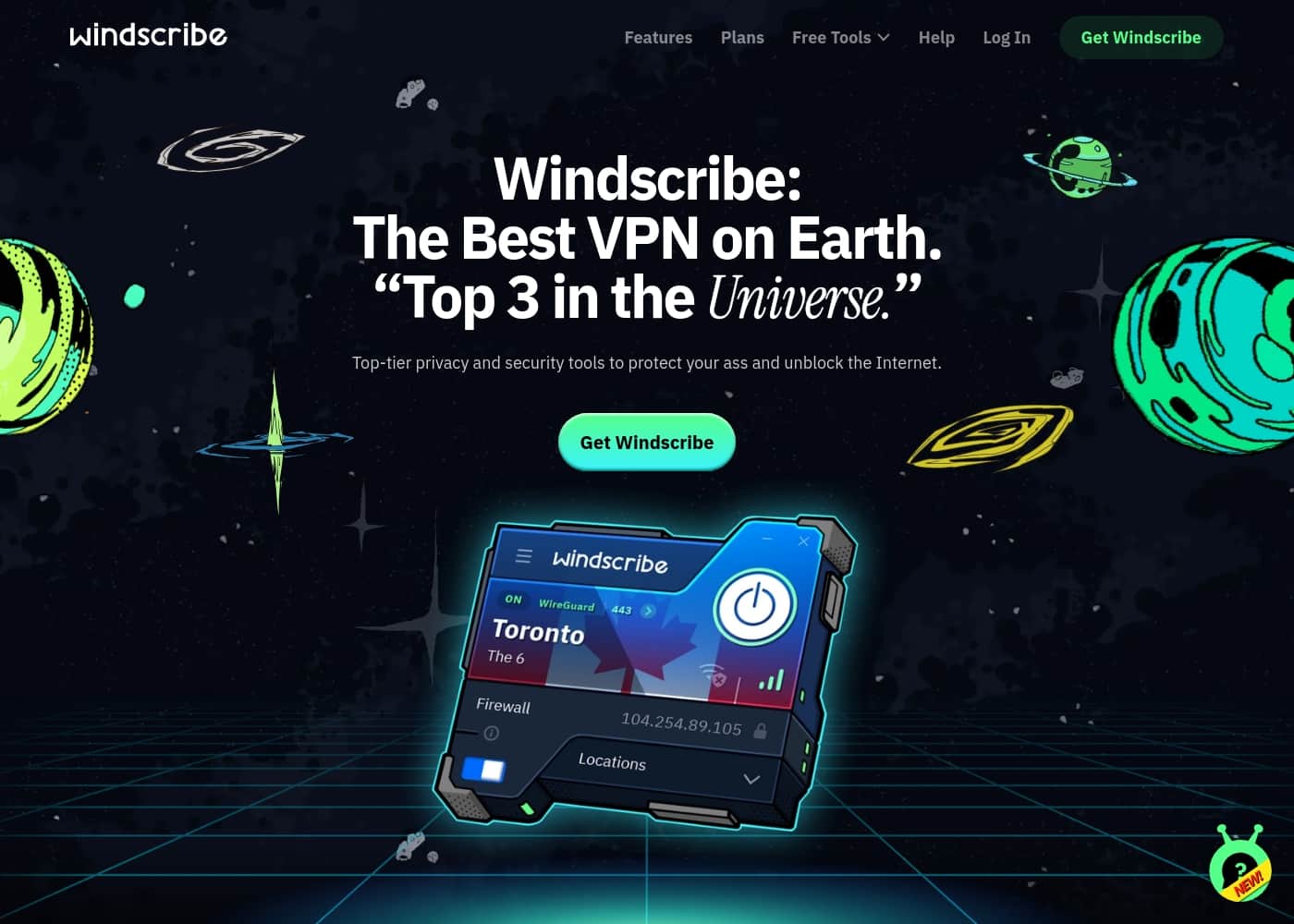 ภาพหน้าจอหลักของ Windscribe