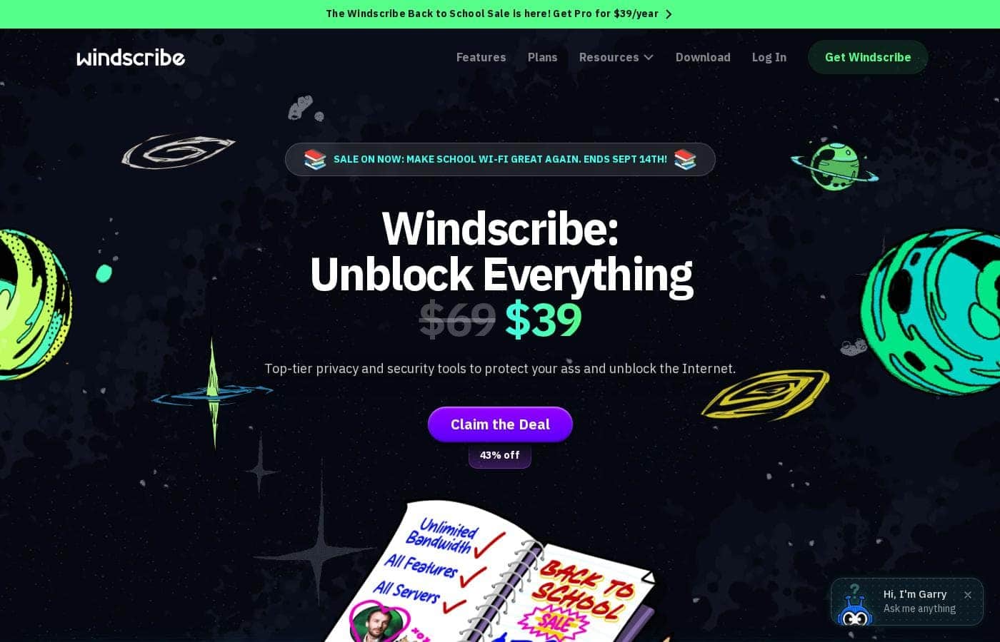 Скриншот главной страницы Windscribe
