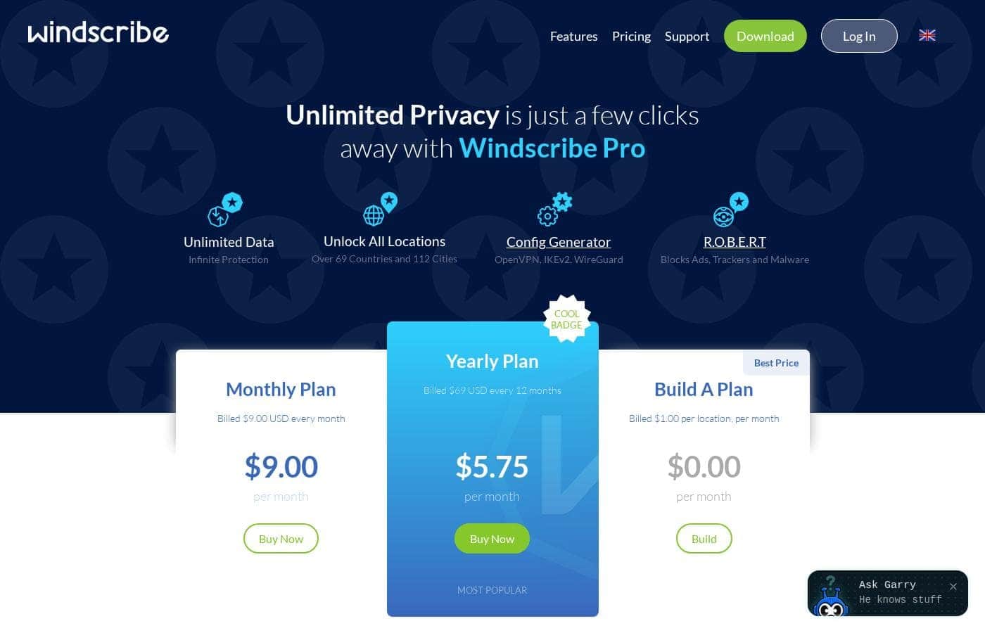 Скриншот страницы цен Windscribe