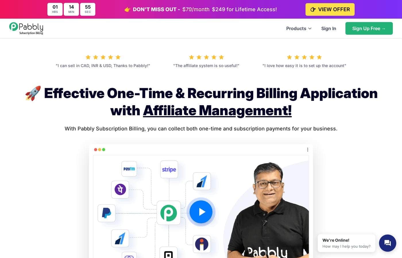 Pabbly Subscriptionsのホームページスクリーンショット