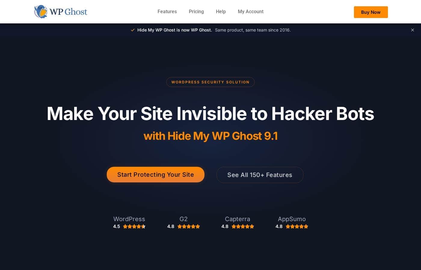 Hide My WP Ghost homepage screenshot