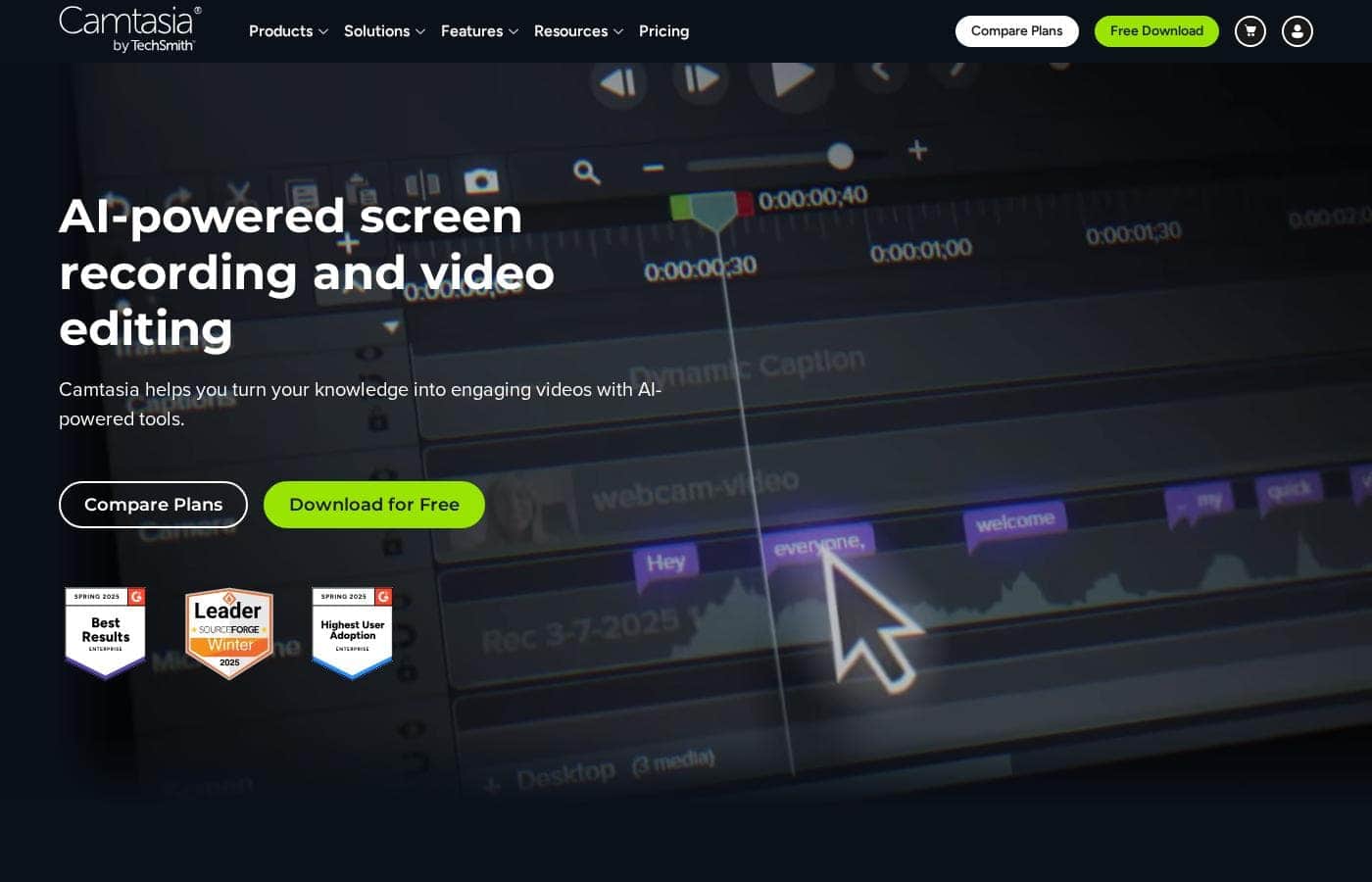 ภาพหน้าจอหลักของ Camtasia