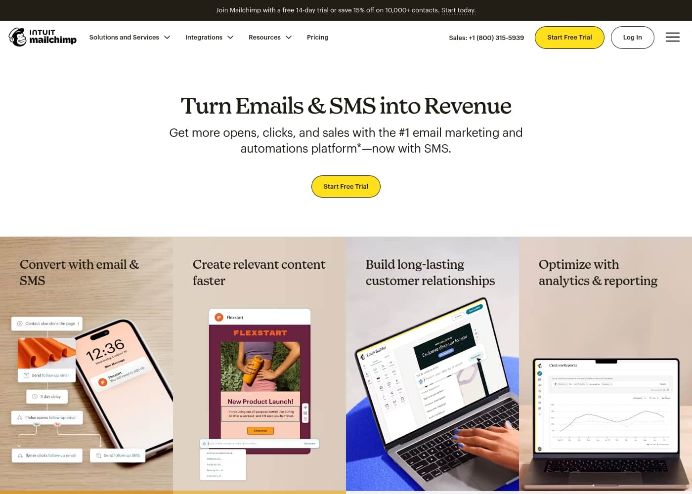 Ảnh chụp màn hình trang chủ Mailchimp